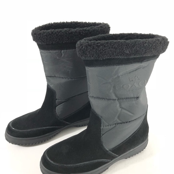 Coach Winter Snow Boots Sherman Suede Nylon Logo - Picture 1 of 7